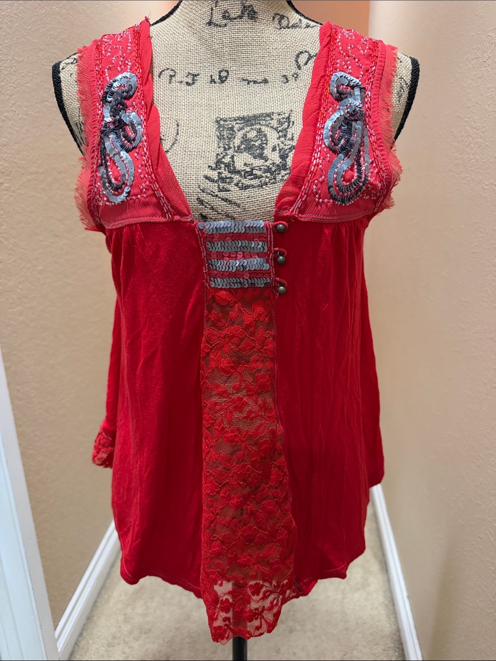Free People Sexy Sequin & Lace Sleeveless Top